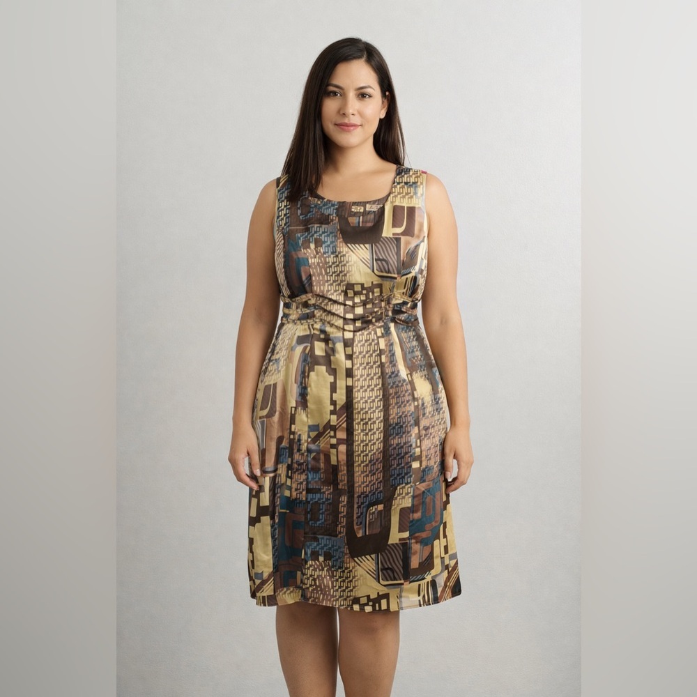 Vintage Style 90s Abstract Geometric Print Dress Size Large